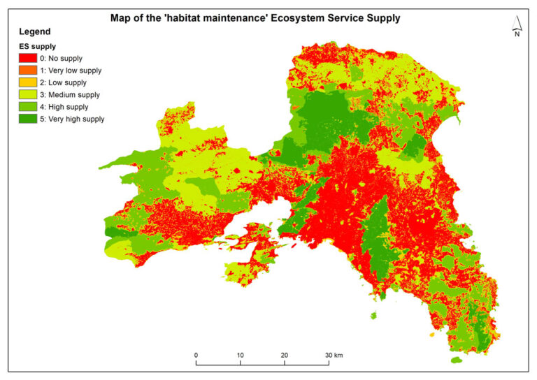 Mapping and assessment of the "habitat maintenance" Ecosystem Service supply in Attica Region, Greece.