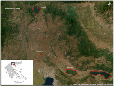 Χάρτης των 4 φυσικών λιμνών της Κεντρικής Μακεδονίας
